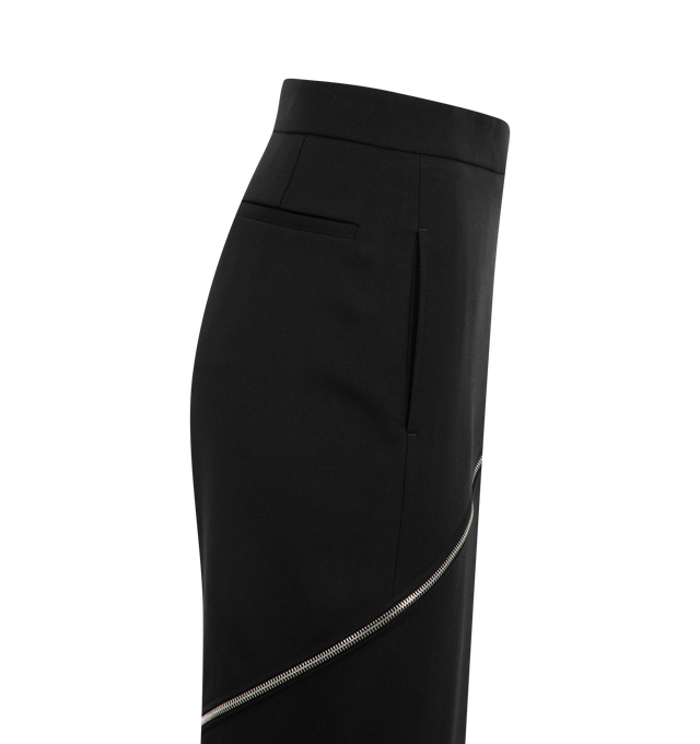 Image 3 of 3 - BLACK - Alaia Spiral Pants are a straight leg style with side pockets, back pockets, and a functional asymmetrical zipper around one leg. Made in Itay.  