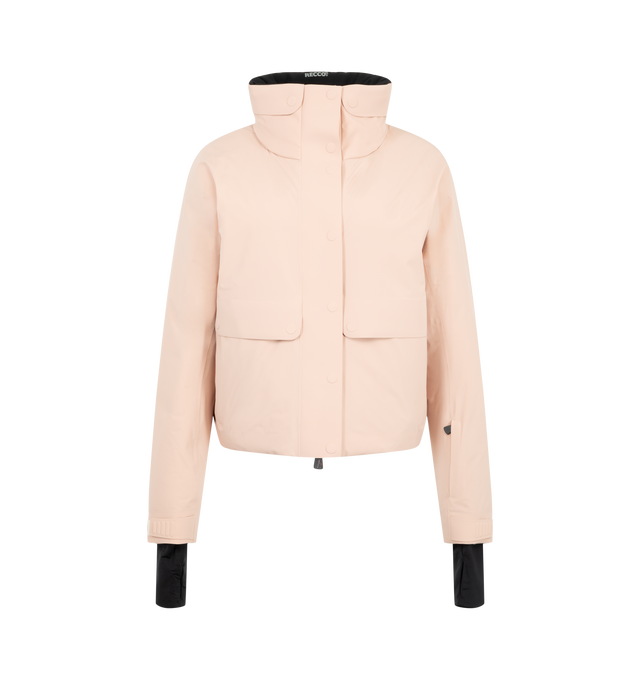 Image 1 of 1 - PINK - Moncler Grenoble Women's Danses Insulated Ski Jacket is crafted from two-layer four-way stretch poplin and features a performance-driven silhouette designed for skiing and snowboarding. Engineered with heat-sealed seams, a pull-out hood with visor, down-filled collar, and water-repellent YKK AquaGuard NATULON zip closures, this technical jacket provides waterproof, windproof protection and unrestricted movement on the slopes. Finished with a powder skirt, stretch jersey wrist gaiters,  
