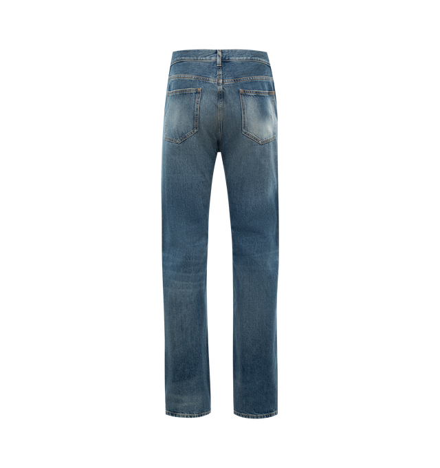 Image 2 of 3 - BLUE - SAINT LAURENT Straight Baggy Jean featuring five pocket style, straight leg, baggy fit, button fly and belt loops. 100% cotton.  