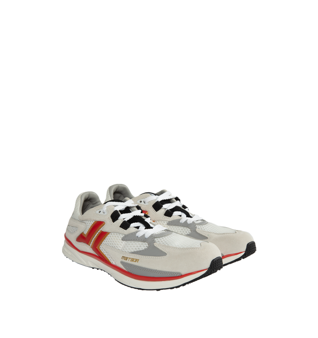 Image 2 of 5 - WHITE - LANVIN Meteor Colorblock Runner Sneakers featuring mesh fabric with colorblock suede and leather overlays, flat heel, reinforced round toe, lace-up vamp and tongue with label. Lining: Nylon/polyester/goat leather. Rubber outsole. 