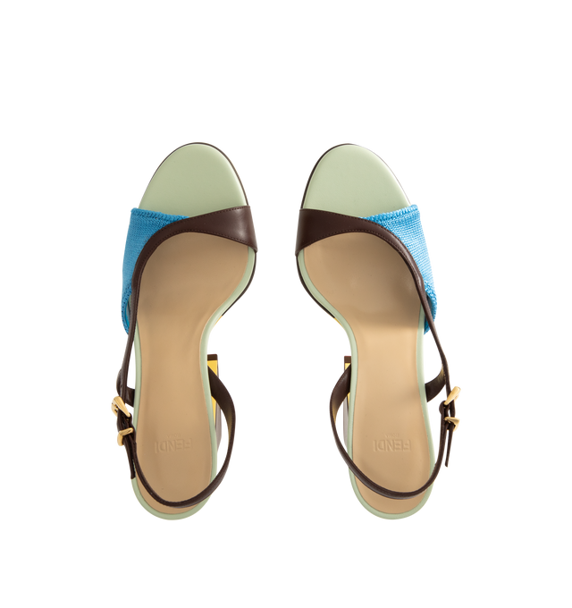 Image 4 of 4 - MULTI - FENDI Arco Pump featuring asymmetric sandal with wide heel iconic Arco shape, two-tone rubber sole with FF design, rubber heel sole, metal detail on the heel and engraved Fendi logo. 95mm heel. 75% polyester, 23% polyamide. Made in Italy.  