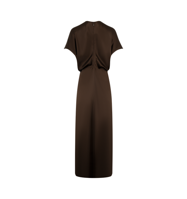 Image 2 of 2 - BROWN - TOTEME Slouch Waist Crinkled Dress featuring long dress constructed from curved satin panels that create a slouching effect at the waist when sewn together. It's made from lustrous satin and fastens with a concealed back zipper. 68% viscose, 24% linen, 8% cotton. Made in Portugal 