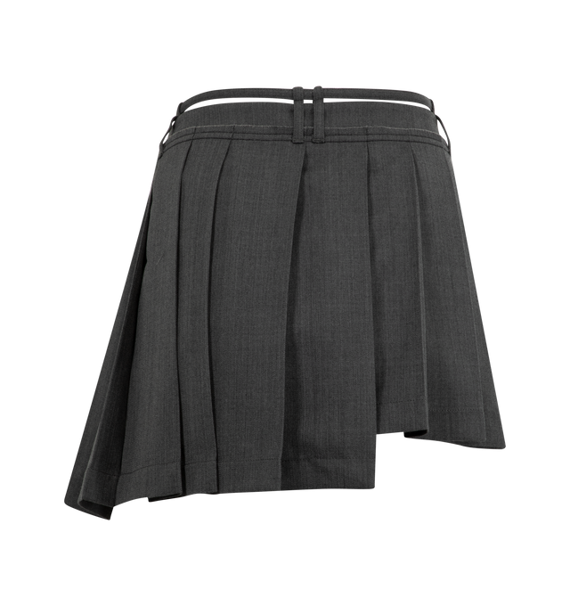 Image 2 of 2 - GREY - ACNE STUDIOS Pleated Skirt featuring deconstructed suiting-inspired wool blend witha thin belt above the waistband, belt loops, a double D-ring, an invisible snap button closure, contrast topstitching, regular fit and mid-thigh length. 55% polyester, 45% wool. 