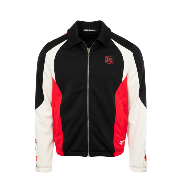 Image 1 of 3 - BLACK - PALM ANGELS Paxhaas Track Jacket featuring zipper closure, patch monogram on front, logo embroidered on back and color block throughout. 100% polyester. 100% polyamide.  