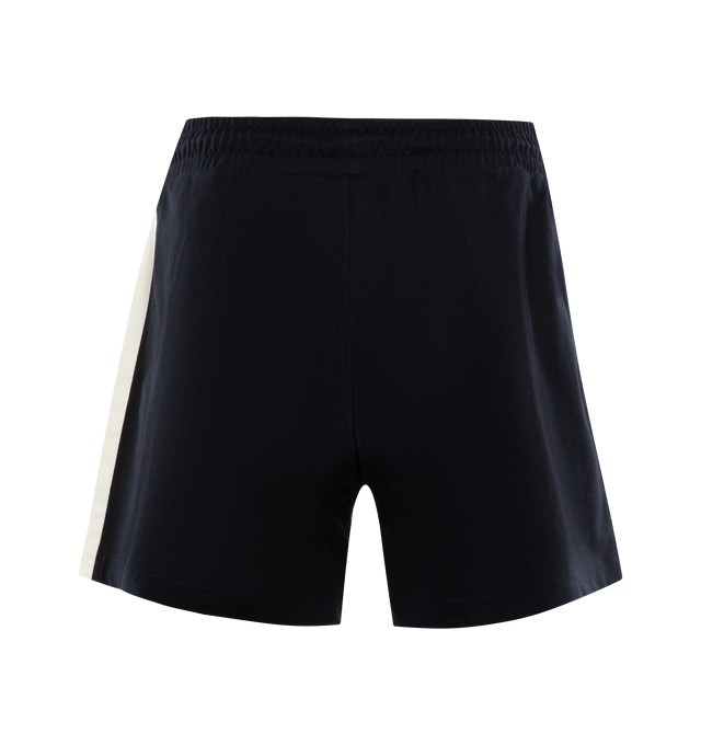 Image 2 of 3 - NAVY - MONCLER Jersey Shorts featuring poplin insert, elastic waistband with drawstring fastening and logo. 100% cotton. 