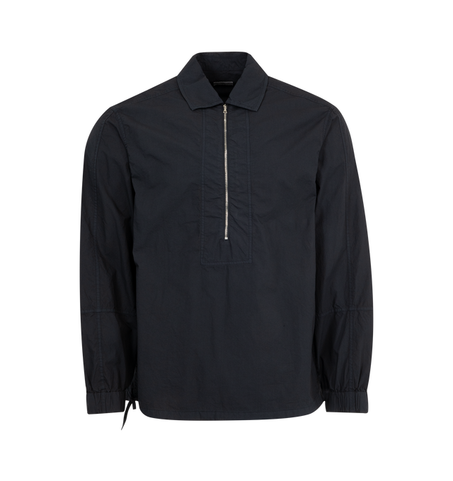 Image 1 of 2 - NAVY - Dries Van Noten Half-Zip Shirt featuring paneled construction, spread collar, half-zip closure, drawstring at hem and elasticized cuffs. 100% cotton. 