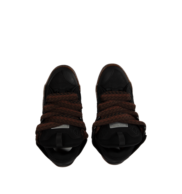 Image 5 of 5 - BROWN - LANVIN Curb Sneakers featuring tortoise effect sole, round toe, front lace-up fastening, oversize tongue, logo patch at the tongue and flat rubber sole. Sole: 100% rubber. 