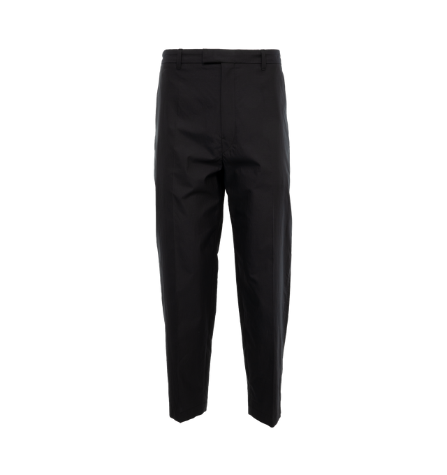 Image 1 of 4 - BLACK - LEMAIRE Carrot Pants featuring unlined, belted, straight fit, tapered leg, adjusters at the back side, two side pockets and single piped pocket at the back with Corozo button. 100% organic cotton. Made in Slovakia. 