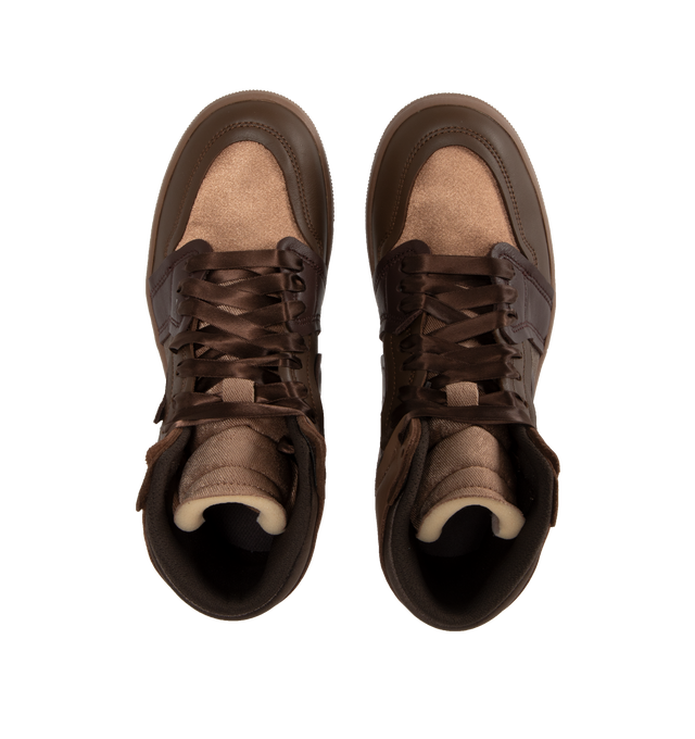 Image 5 of 5 - BROWN - Air Jordan 1 High Method of Make Sneakers are a lace-up style with soft touch textiles, leather overlays, cushioned collars, and rubber soles.  