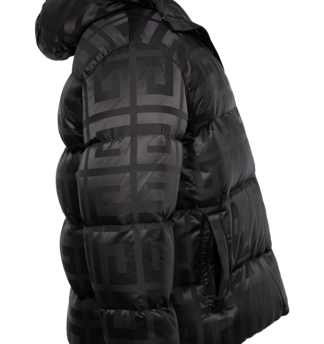 BLACK - GIVENCHY 4G Puffer Jacket featuring light nylon with big 4G pattern all over, high neck, zipped closure, two side pockets and classic fit. 100% polyamide. Made in Romania.
