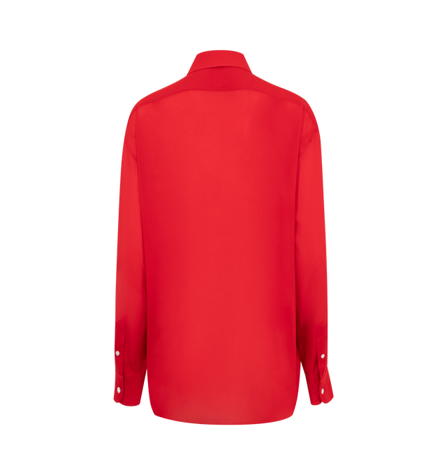 Image 2 of 2 - RED - The Row Elia Shirt has a classic collar, an exposed button placket, classic French seams, and button cuffs. 91% silk, 9% elastane. Made in Italy.  