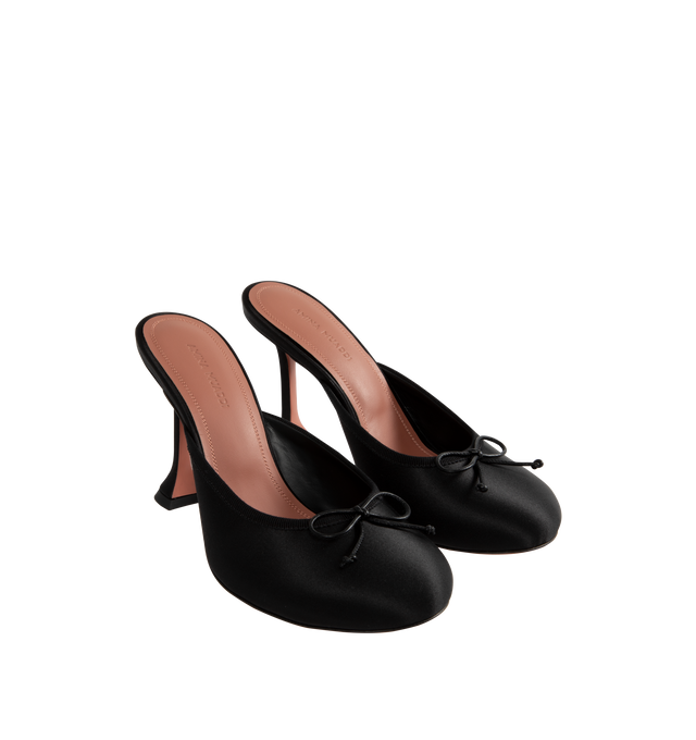 Image 2 of 4 - BLACK - Amina Muaddi Lila Slippers have square toes, crystal-embellished straps, and small bow details. 100% calf. Made in Italy.  