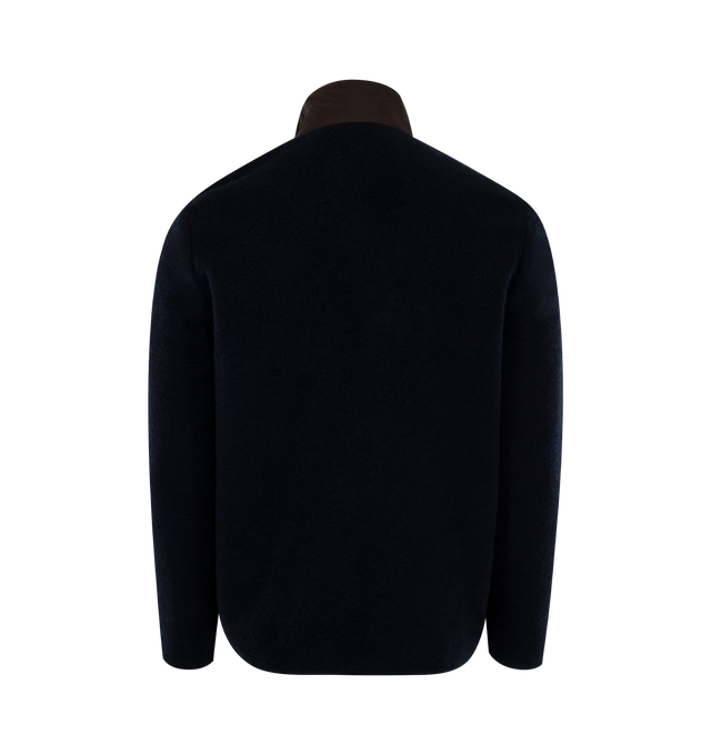 Image 2 of 2 - NAVY - MONCLER Teddy Fleece Zip Cardigan featuring stand collar, two-way front zip closure with snap-closure placket, long sleeves, two welt hip pockets and fleece fabric with tech fabric trim. 65% wool, 35% polyester. Trim: 100% nylon.  