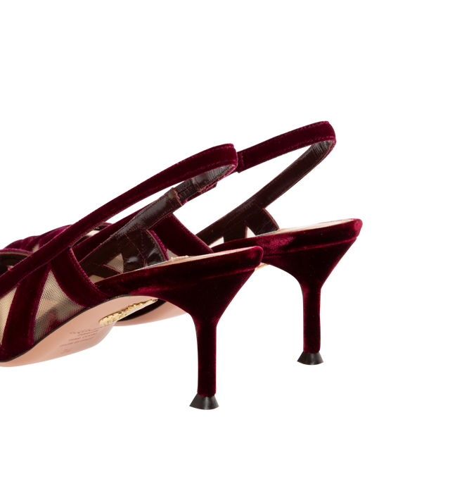 Image 3 of 4 - RED - AQUAZZURA Wrap Me Up Slingback Pump featuring mesh see-through panels, velvet trim, pointed toes, slingback, padded leather insole and signature logo detailing. 65mm. Mesh, velvet. Made in Italy. 