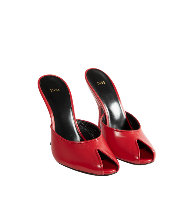 Image 2 of 4 - RED - Jude Women's Date Mule is crafted from baby calf leather and features a sleek slip-on silhouette with a open toe design. Main Material: Baby Calf Leather. Heel Height: 10.5 cm / 4.1 in. Leather Origin: Italy. Made in Portugal. 