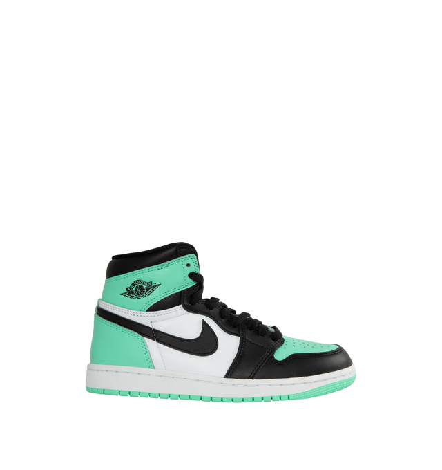 Image 1 of 5 - GREEN - Air Jordan 1 Retro High OG "Green Glow" classic sneaker crafted from premium materials in a fresh mint green color. Leather upper offers durability and structure.Encapsulated Air-Sole units provide lightweight cushioning. Solid rubber outsoles give you traction on a variety of surfaces. Signature Wings logo stamped on collarStitched-down Swoosh logo. 