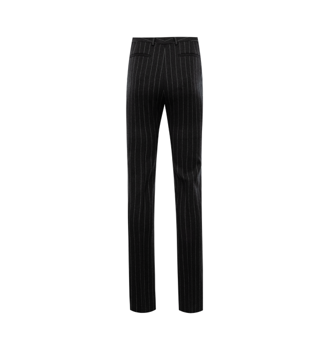 Image 2 of 3 - GREY - SAINT LAURENT Pinstripe Pant featuring straight leg, side slash pockets, welt back pockets, belt loops and hook and zip closure. 100% wool. 