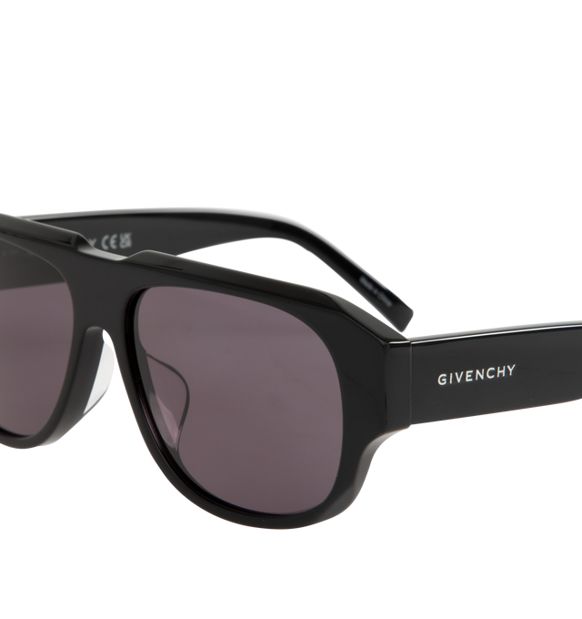 Image 2 of 3 - BLACK - GIVENCHY GV Day Acetate Square Sunglasses featuring solid-color bio lenses, saddle nose bridge, logo on the temples and tapered arms. Acetate. 100% UVA/UVB protection.  