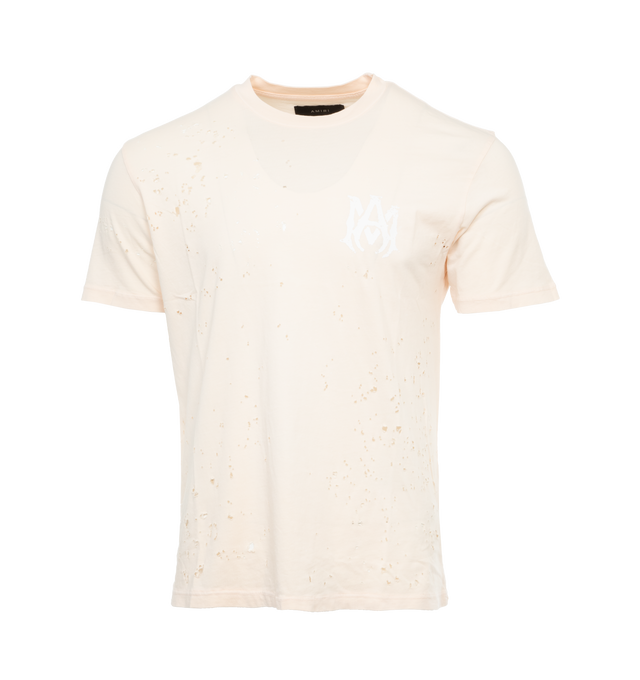 Image 1 of 4 - WHITE - AMIRI Washed Shotgun Tee featuring logo print at the chest, logo print to the rear, distressed, crew neck, short sleeves and straight hem. 100% cotton. 