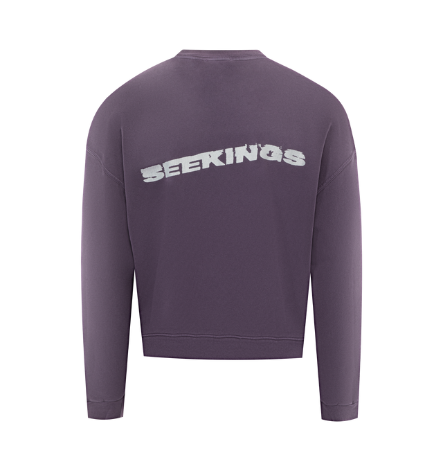 Image 2 of 2 - PURPLE - Seekings Faces Sweatshirt has a crew neck, dropped shoulders, printed artwork, and ribbed trims. 100% cotton. Made in USA.  