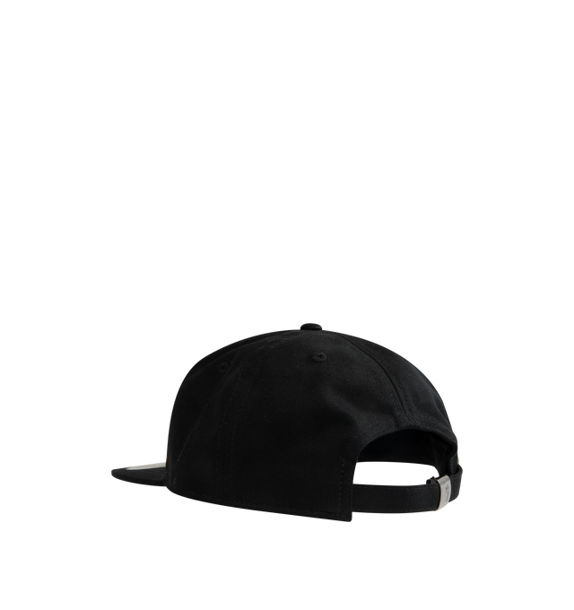 Image 2 of 2 - BLACK - CARHARTT WIP Spoiled Cap featuring a five-panel design, midweight cotton twill, firm, flat peak, embroidered ventilation eyelet and graphic print appears on the front. 100% cotton twill. 