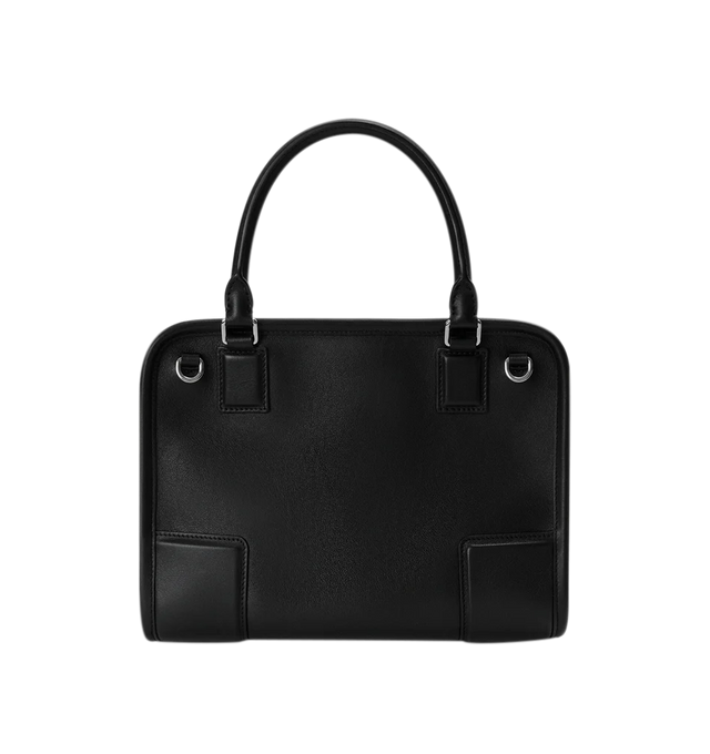 Image 8 of 16 - BLACK - Loewe Small Amazona 180 Bag in leather features a relaxed silhouette anchored by a single toron top handle, designed to be carried open, while a concealed closure secures the main compartment, three carry options: short handle, removable shoulder strap and crossbody, zip closure with two leather zip pullers, two compartments, main compartment closed with magnetic closure, internal flat pocket, left side d-ring for customization, nappa lambskin lining, and embossed double L branding.  