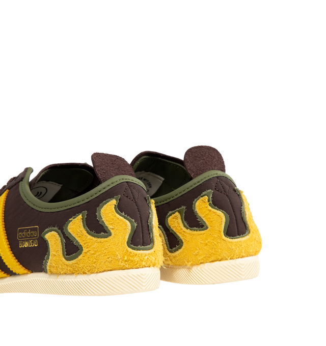 Image 3 of 5 - YELLOW - ADIDAS Japan Lo Brain Dead Sneaker featuring layered suede flame forms stitched onto the toe box and heel foxing, leather upper with toe box perforations, classic 3-Stripes branding and slim, flexible outsole. 