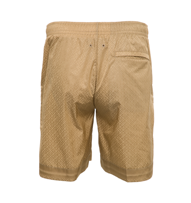 Image 2 of 5 - BROWN - GIVENCHY Long Swim Shorts featuring recycled synthetic fiber, elastic waist, diagonal 4G pattern all-over, small GIVENCHY signature on the left leg, on the front, two side pockets and one back pocket. 100% polyamide. 
