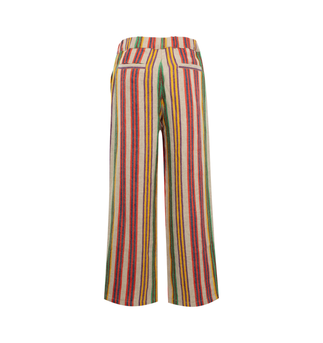 Image 2 of 3 - MULTI - THE ELDER STATESMAN Coastal Sandy Pant featuring multicolor stripe throughout, elastic waist, relaxed fit, wide leg, side pockets and back pockets. 100% linen.  