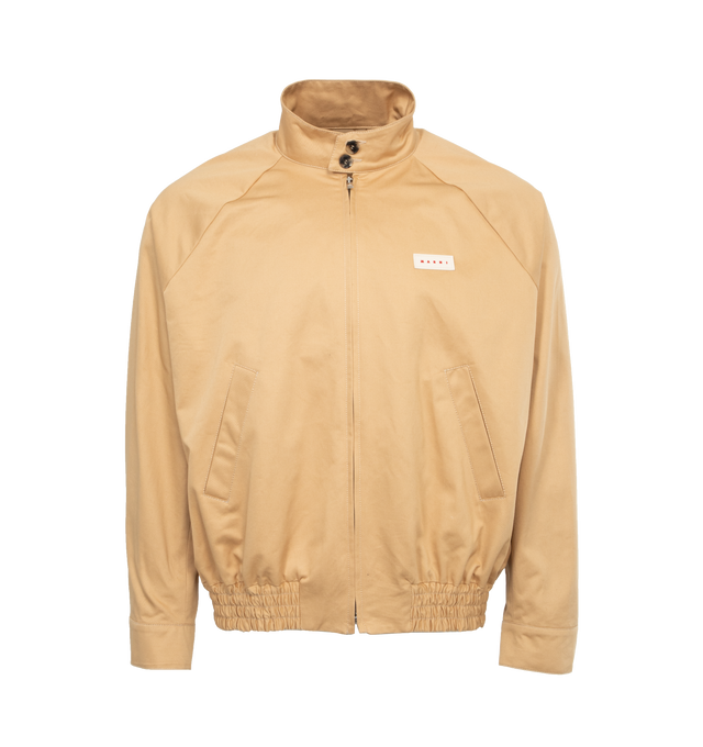 NEUTRAL - MARNI Bomber Jacket featuring oversized fit with raglan sleeves, buttoned stand collar, concealed zip closure, elasticated hem, slant pockets and a gummy Marni patch on the chest. 100% cotton.