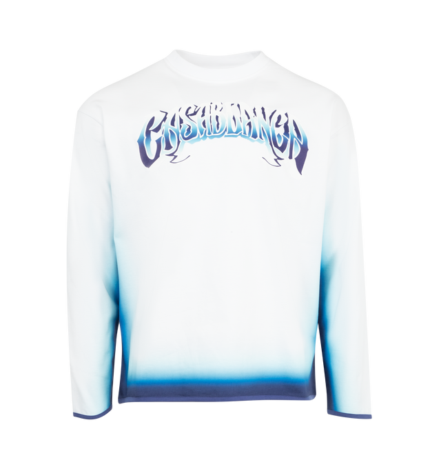 Image 1 of 2 - WHITE - CASABLANCA Spray Dye Shirt featuring crew neck, long sleeves, gradient effect and logo printed on front. 100% cotton.   