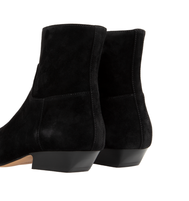 Image 3 of 4 - BLACK - KHAITE Marfa Ankle Boot featuring a square-toed boot crafted in Italy of velvety suede and refined by tonal topstitching. With low, inset heel and side zipper. 2.5 cm heel. 100% calfskin. 