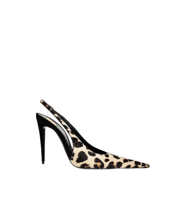 Image 1 of 4 - MULTI - GUERMANTES slingback pumps in pony-hair leather. Saint Laurent Womens Slingback Pumps are crafted from calfskin, goatskin, and lambskin leather. Feature a leopard-print finish, pointed toe, elasticized slingback strap, covered stiletto heel, leather sole, and 11 cm heel height. Main Material: Calfskin, Goatskin, Lambskin; Sole: Leather. Made in Italy. 