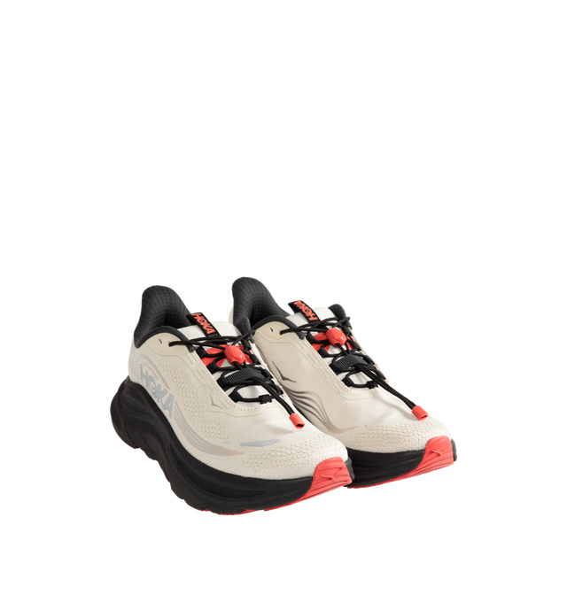 Image 2 of 5 - NEUTRAL - Hoka Men's Clifton 11 GTX Running Sneakers feature a closed-mesh upper with a GORE-TEX Invisible Fit membrane and PFC-free water-repellent treatment. An adjustable speed-lace system with toggle, reflective details, a compression-molded EVA midsole, and a Durabrasion rubber outsole with forefoot traction pods complete the weather-ready design. Upper: Mesh with GORE-TEX Membrane. Midsole: EVA Foam. Sole: Rubber. Heel-to-Toe Drop: 8 mm. 