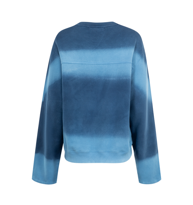 Image 2 of 2 - BLUE - THE ELDER STATESMAN Daily Spray Crew Sweater featuring relaxed cropped fit, long sleeves and crew neck. 90% cotton, 10% cashmere. 