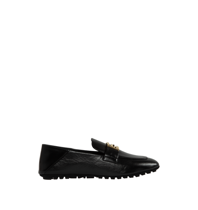 Image 1 of 4 - BLACK - FENDI Baguette Loafers featuring FF Baguette motif, suede sole with raised rubber inserts, the heel can be folded to wear the style as a sabot and gold-finish metalware. 100% lamb leather. Made in Italy.