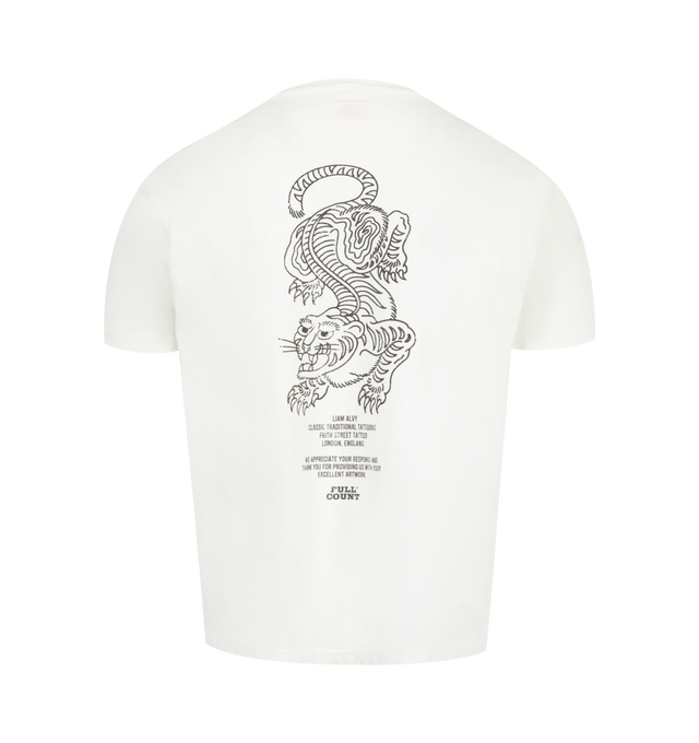 Image 2 of 2 - WHITE - FULLCOUNT Tiger Tee featuring crew neck, short sleeves, logo on chest and a tiger printed on the back. 100% cotton. 
