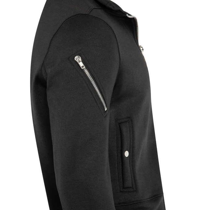 Image 3 of 3 - BLACK - RICK OWENS Rev Track Jacket featuring cotton-blend fleece track jacket, rib-knit stand collar, hem, and cuffs, zip closure, welt pockets at front and zip pocket at sleeves. 52% polyester, 48% cotton. Trim: 97% polyester, 3% elastane. Made in Italy.  