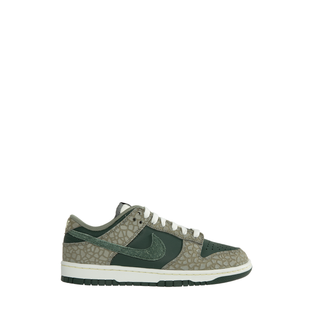 Image 1 of 5 - GREEN - NIKE Dunk Low Retro Premium featuring padded, low-cut collar, aged upper, foam midsole and rubber outsole with classic hoops pivot circle. 