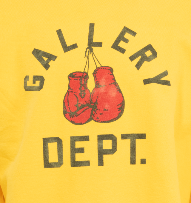 Image 3 of 4 - YELLOW - GALLERY DEPT. Boxing Merch Crewneck featuring typographic on the front, mixed typographic of GALLERY DEPT. on the back, patch by the cuff, long sleeves, crew neck and ribbed neck, hem and cuffs. 100% cotton. 