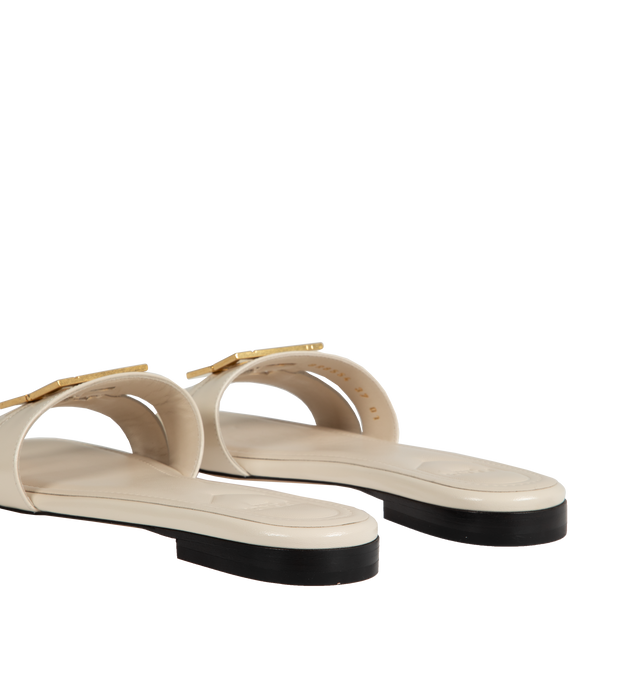 Image 3 of 4 - WHITE - FENDI FFold Slide featuring square toes, two wrap-around bands and a metallic FF motif. 5MM. 100% calf leather. Interior: 100% lamb leather. Made in Italy. 