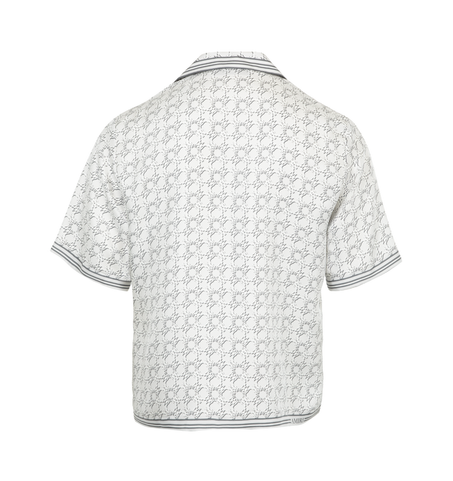 Image 2 of 2 - GREY - Amiri MA Quad Bowling Shirt has a notched collar, a button front closure, a monogram print, and a relaxed fit.  100% silk. Made in Italy. 