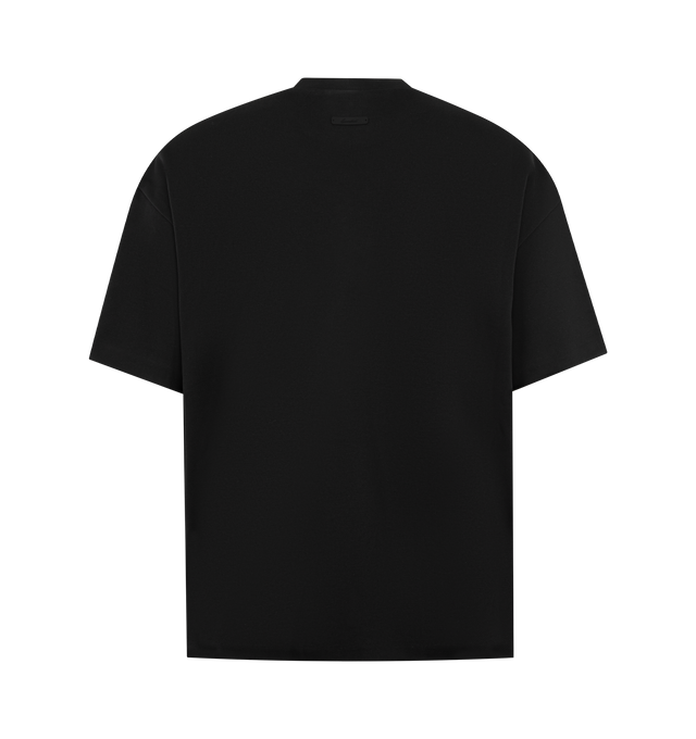Image 2 of 2 - BLACK - FEAR OF GOD ESSENTIALS Signature 90s Pique Tee featuring medium-weight cotton/poly pique kni, crewneck, 90s fit with oversized proportions and dropped shoulders, embroidered Essentials signature logo on the front and Essentials signature label at the back collar. 80% cotton, 20% polyester. 