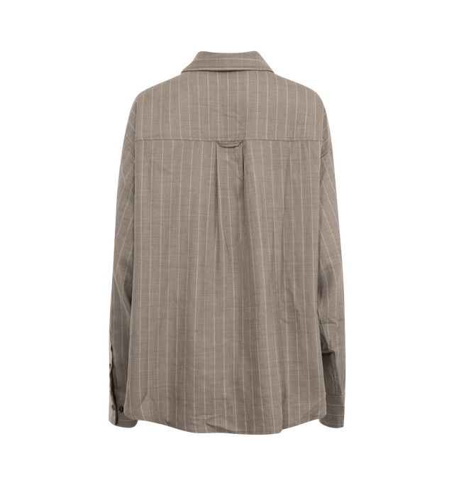 Image 2 of 2 - BROWN - DEIJI STUDIOS Lapel Bow Shirt featuring a classic button up style shirt with a collar point to side seam tie detail, single front pocket, wide cuff, dropped back yoke and dropped shoulder for a relaxed fit a classic button up style shirt. RWS wool blend twill. 