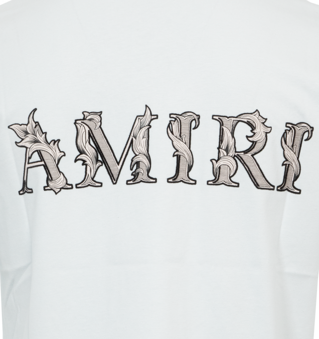 Image 4 of 4 - GREY - AMIRI MA Baroque Logo Tee featuring logo print at the chest, logo print to the rear, crew neck, short sleeves and straight hem. 100% cotton.  