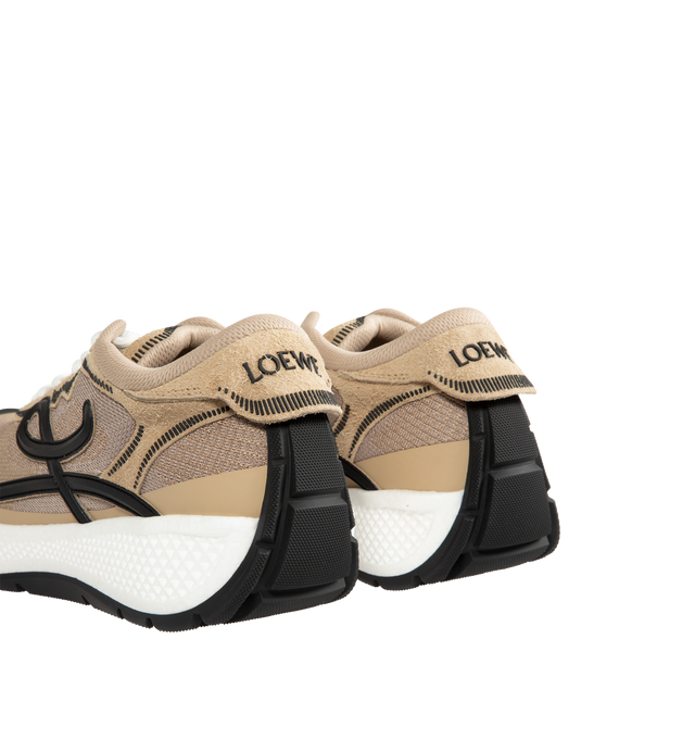 Image 3 of 5 - NEUTRAL - Loewe Men's Pogo Sneakers are crafted from technical knit and suede and feature a bold silhouette with a layered upper and textured two-piece sole. Designed with double laces, the signature L monogram at the side. Main Material: Technical Knit and Suede. Lining: Technical Fabric. Sole: Rubber. Heel Height: 4 cm. Made in Italy. 