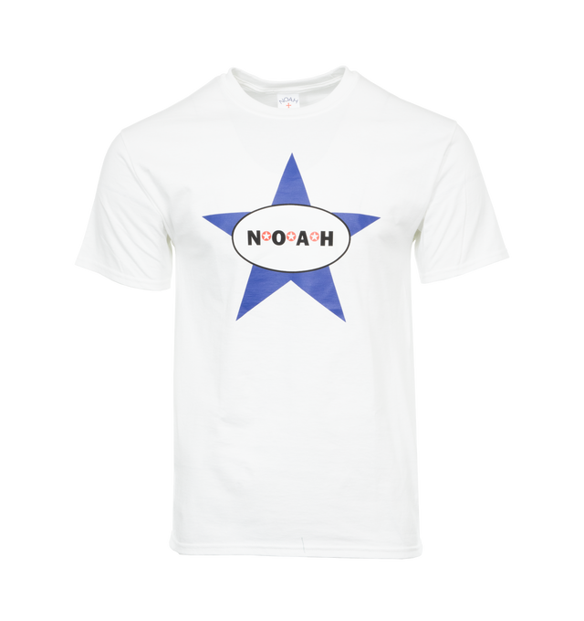 Image 1 of 2 - WHITE - NOAH Always Got The Blues T-Shirt featuring printed logo, crew neck, short sleeves and straight hem. 100% cotton. 