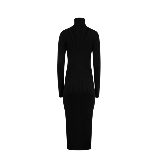 Image 2 of 3 - BLACK - Moncler x EE72 by Edward Enninful Wool Turtleneck Dress featuring merino wool, rib knit, gauge 18, turtleneck, long sleeves, snap button closure and logo patch. 100% virgin wool. Made in Italy. 