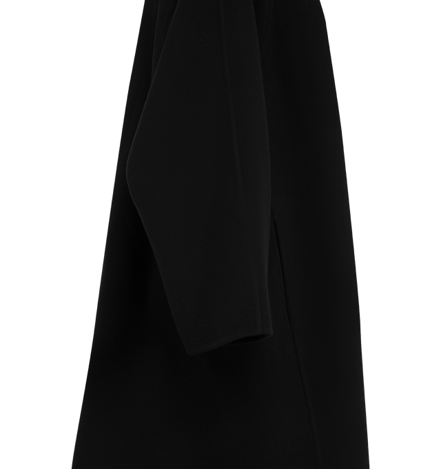 Image 3 of 3 - BLACK - The Row Women's Ina Coat is crafted from a luxurious wool blend with recycled cashmere and features an oversized A-line silhouette inspired by mid-century outerwear. Finished with a button-front closure and smooth silk lining, this designer coat combines exceptional Italian craftsmanship with timeless tailoring, creating an elegant outerwear staple for cooler seasons. Main Material: 75% Wool, 20% Nylon, 5% Recycled Cashmere. Lining: Silk. Made in Italy. 