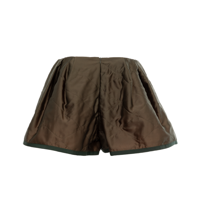 Image 2 of 4 - BROWN - SACAI Satin Quilted Shorts featuring two side pockets, zipper closure, quilted and wide legs. 